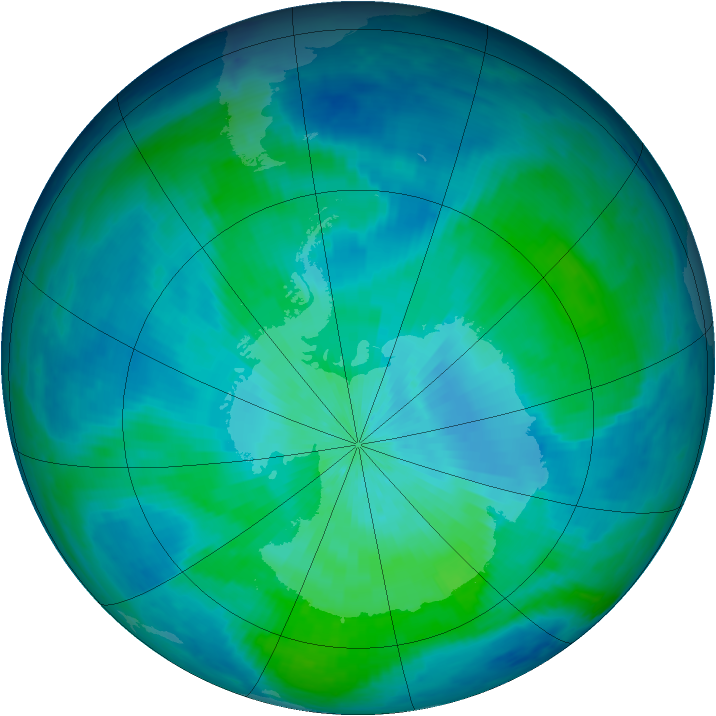 Antarctic ozone map for 04 March 1998
